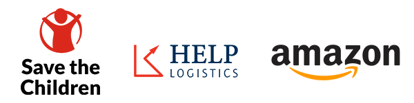 Save the Children, HELP Logistics and Amazon logos