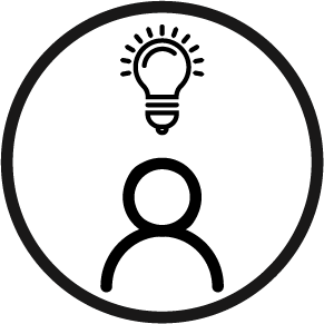 A person in a circle who has a lightbulb over their head