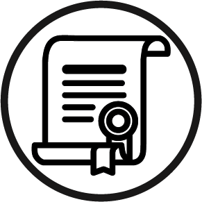 A scrolled certificate with a rosette on it