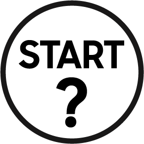 A circle with START and a question mark in